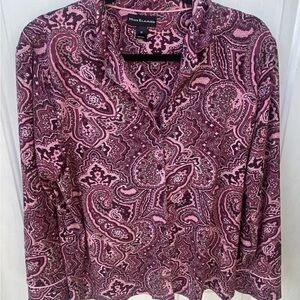 Miss Elaine Purple Pink Paisley Long Sleeve Pajama Set Sz Medium EUC